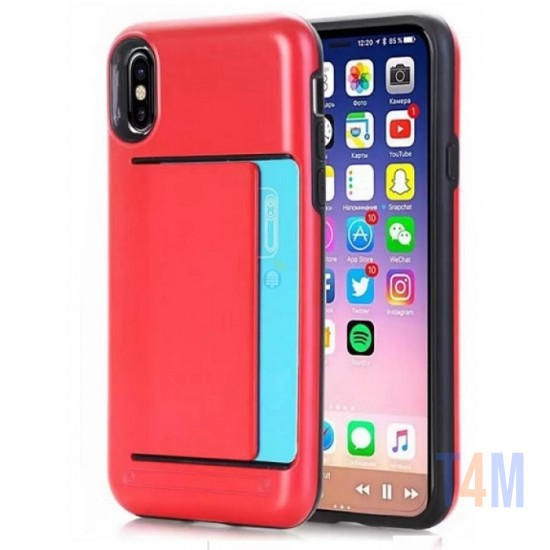 CAPA COM SUPORTE DE CARTAO PARA IPHONE XS RED